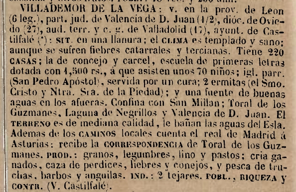 Imagen parcial de la p�gina en donde aparece Villademor en el famoso Diccionario Madoz